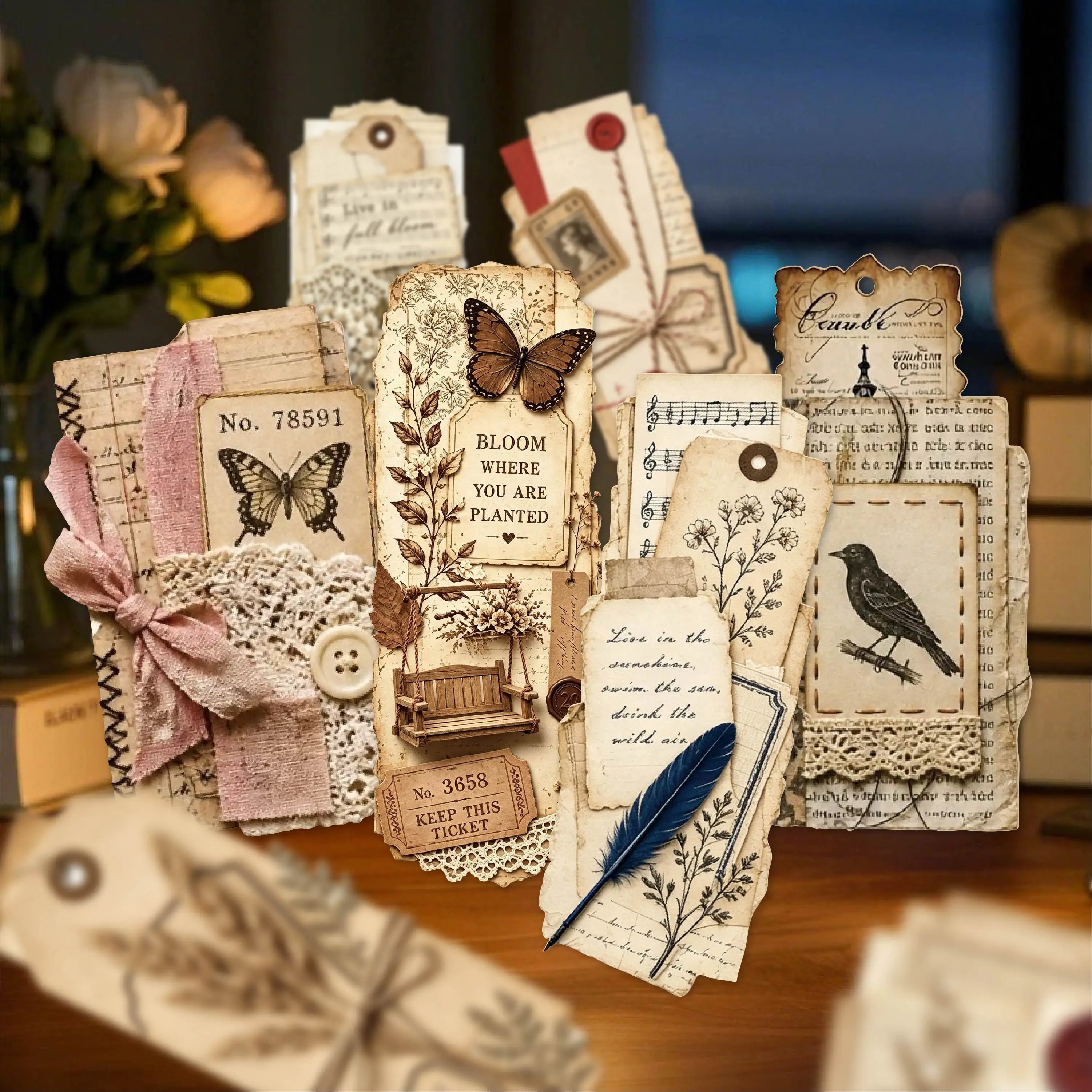 Dried Flower Plant Label Stickers — Decorative Adhesive for Junk Journals