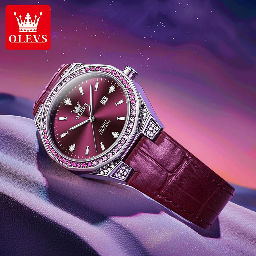 OLEVS Women's Luxury Quartz Watch — Diamond Lap Fashion Leather Strap