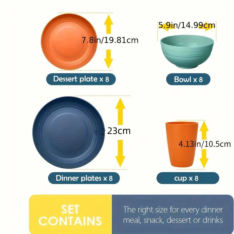 32 Piece Wheat Straw Dinnerware Set — Reusable Service for 8