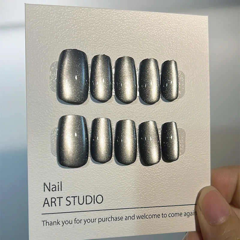 Luxury Cat Eye Press On Nails — Handmade Acrylic Coffin Style False Nails