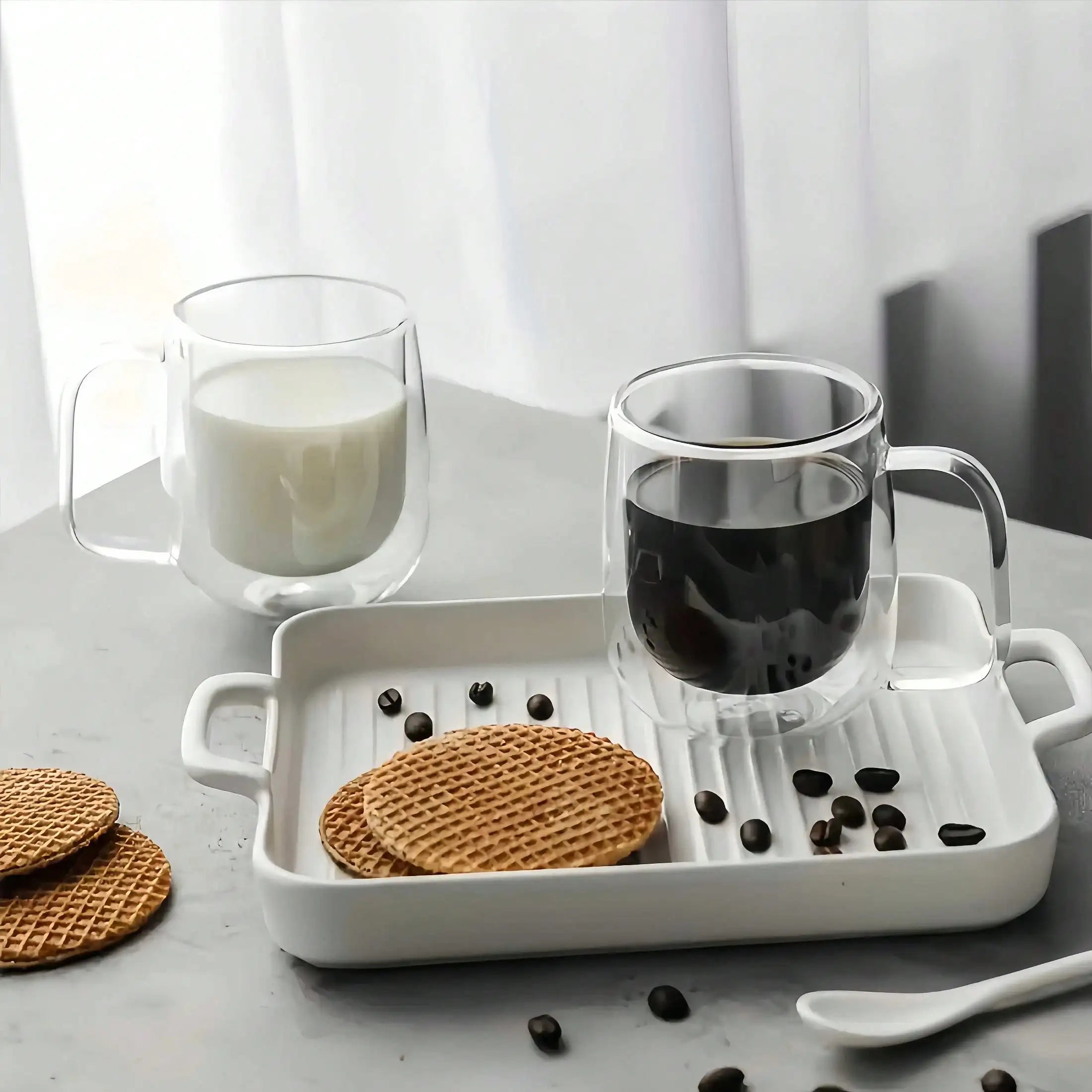 Double Walled Glass Coffee Cup Set — Insulated Transparent Drinkware, 4-Piece