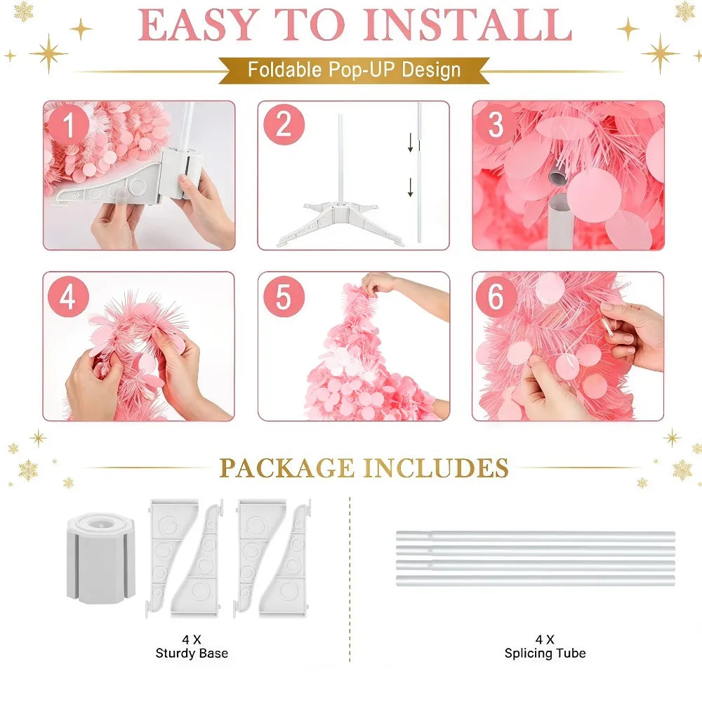 HATISAN 5ft Pencil Christmas Tree — Collapsible Tinsel Pop Up Decor