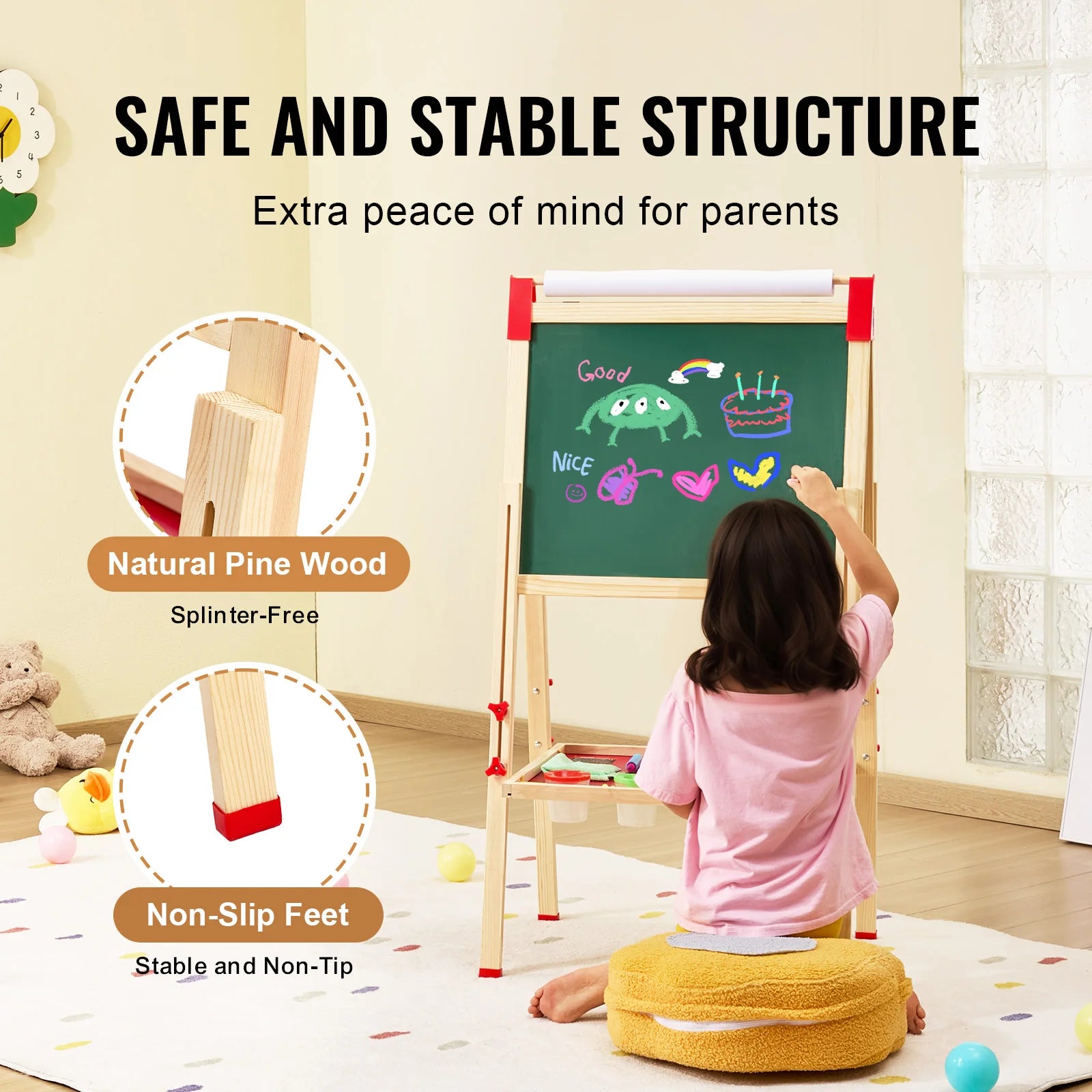 SucceBuy Children Magnetic Drawing Board — Double-Sided Wooden Art Easel