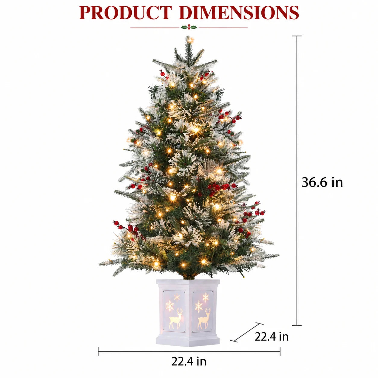 ANIXOL 3FT Pre-Lit Snow Flocked Christmas Tree — Warm White LED Lights
