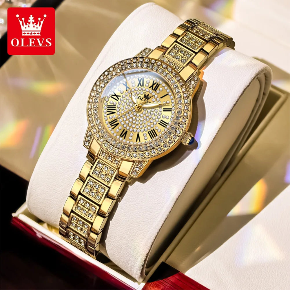OLEVS 9943 Luxury Quartz Watch — Elegant Diamond Style Stainless Steel