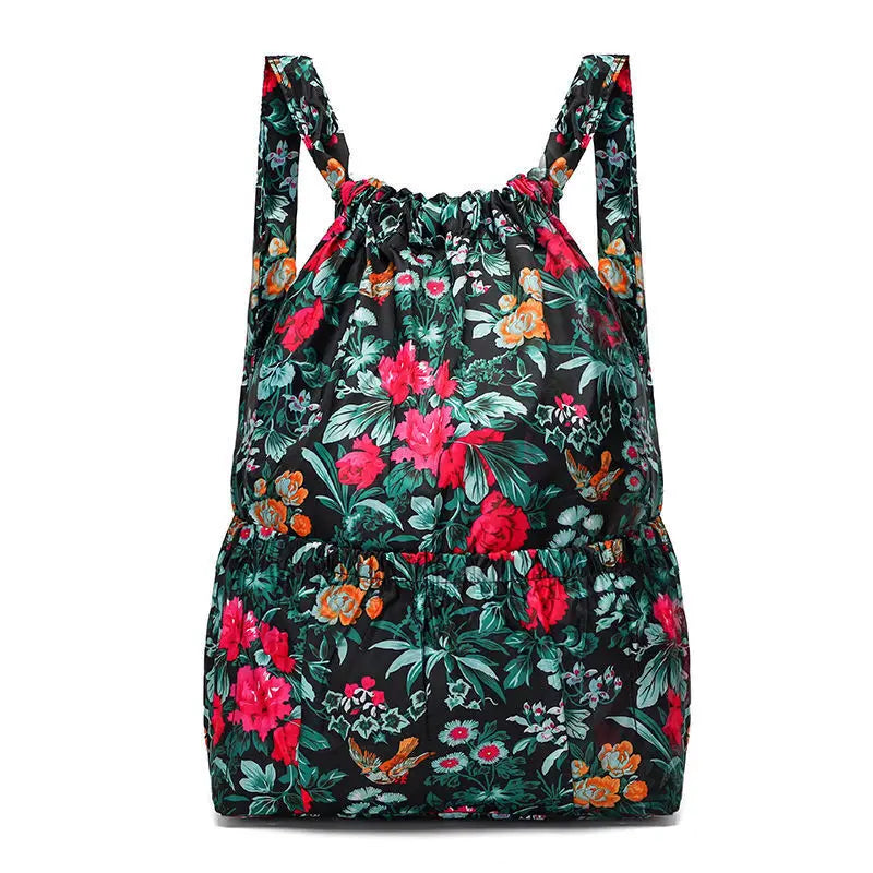 Large Capacity Drawstring Backpack — Waterproof Nylon Shoulder Bag