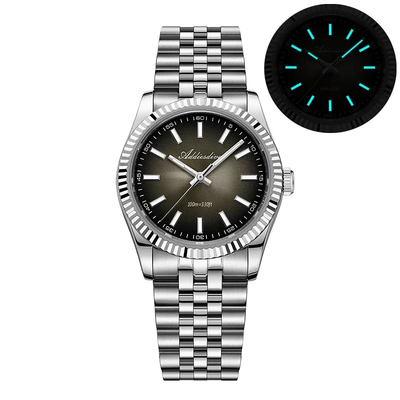 ADDIESDIVE 36mm Men's Quartz Watch — Luminous Jubilee Stainless Steel Strap