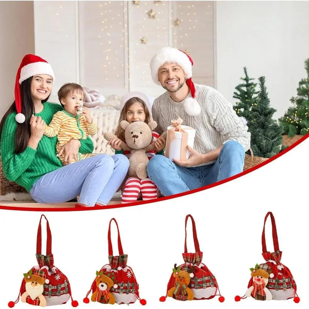 Christmas Drawstring Gift Bags — Reusable Fabric Pouch Set for Favors