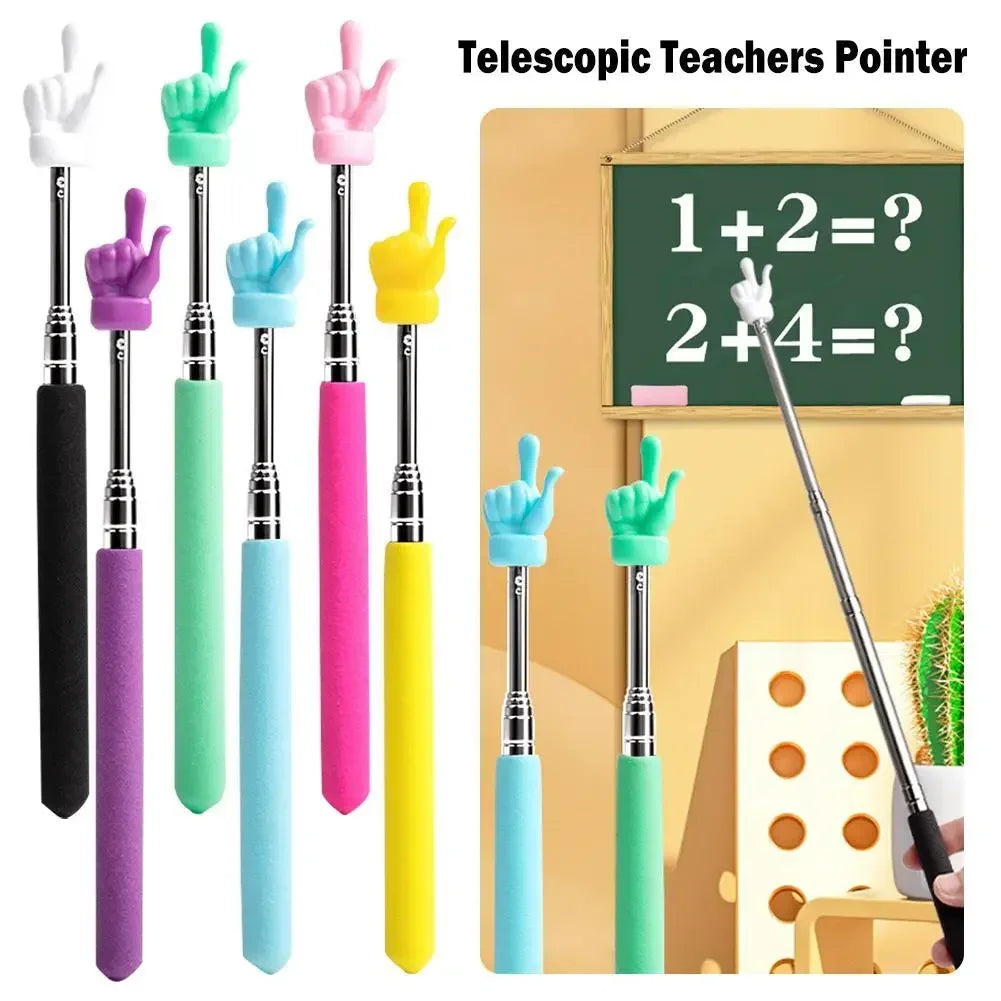 Retractable Finger Design Teacher Pointer — Telescopic Stainless Steel Teaching Stick