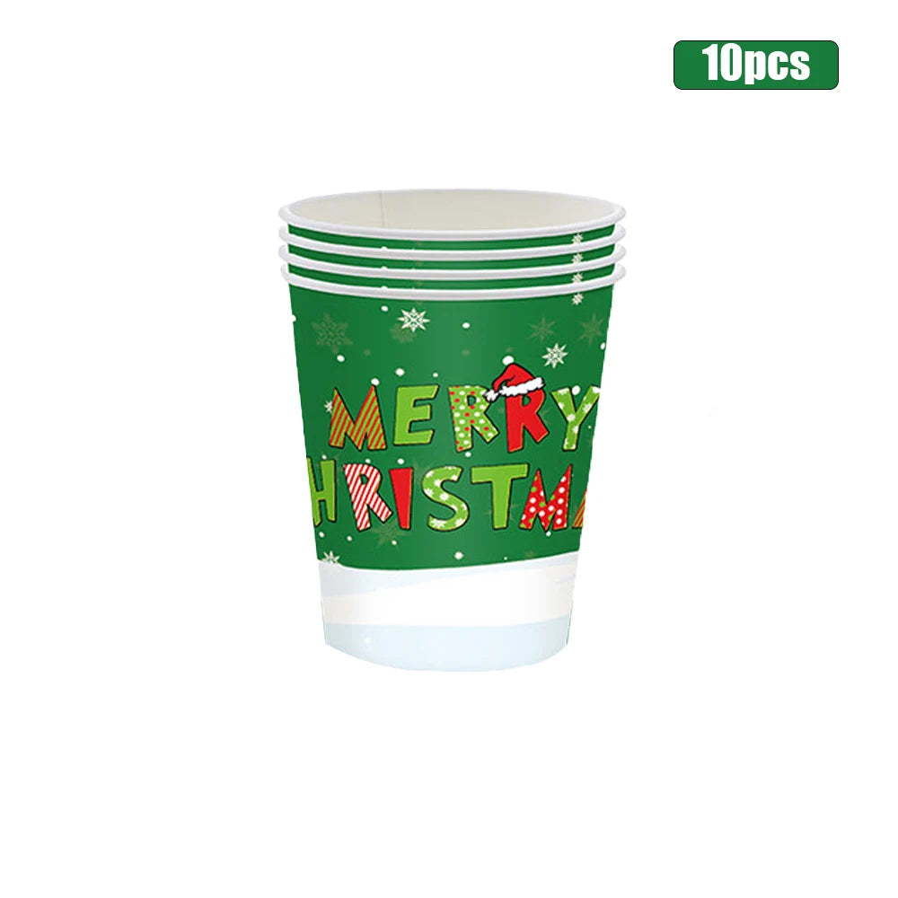 Festive Green Christmas Tableware Set — Disposable Party Supplies