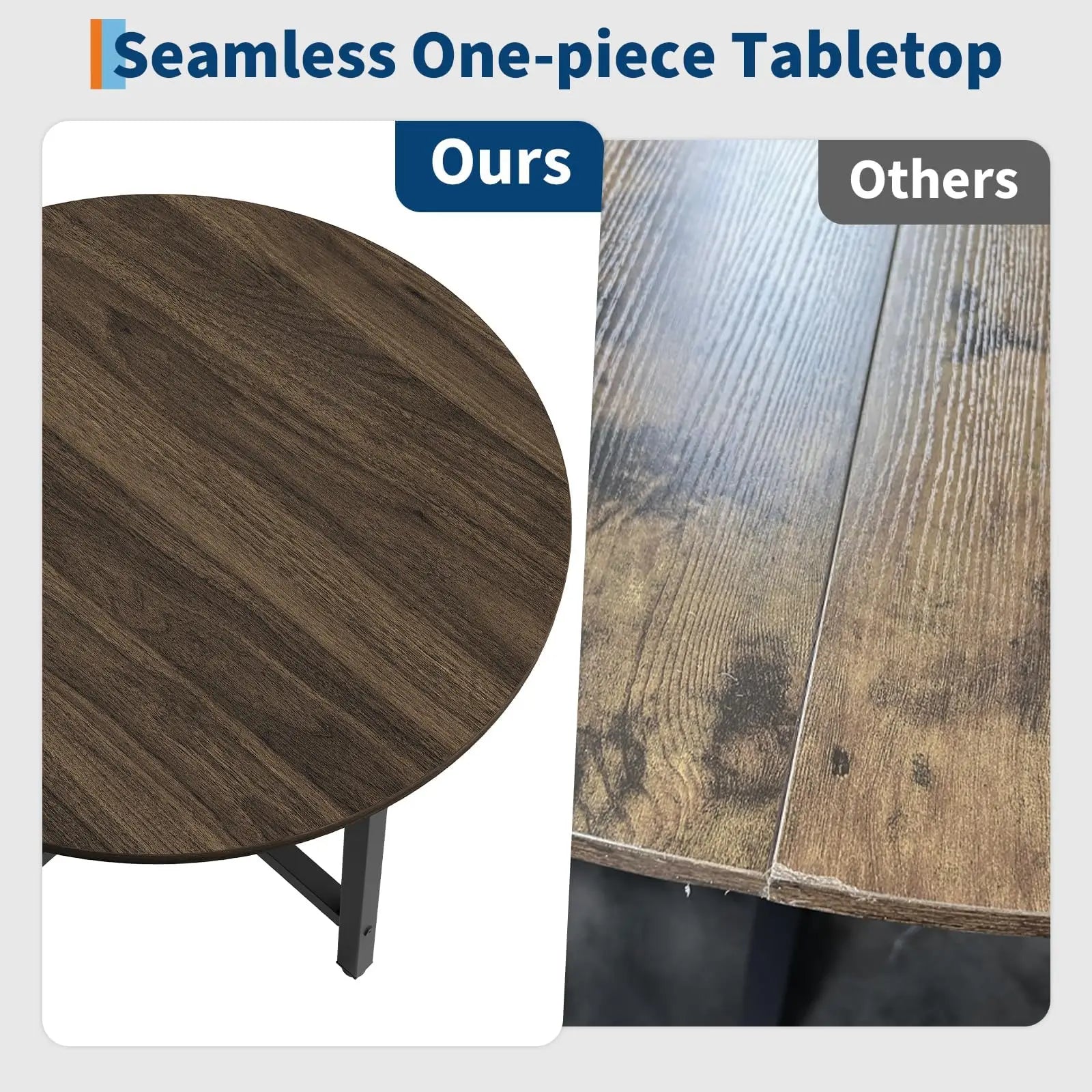 Round Dining Table — Industrial Farmhouse Wood Kitchen Table, Black Walnut Brown