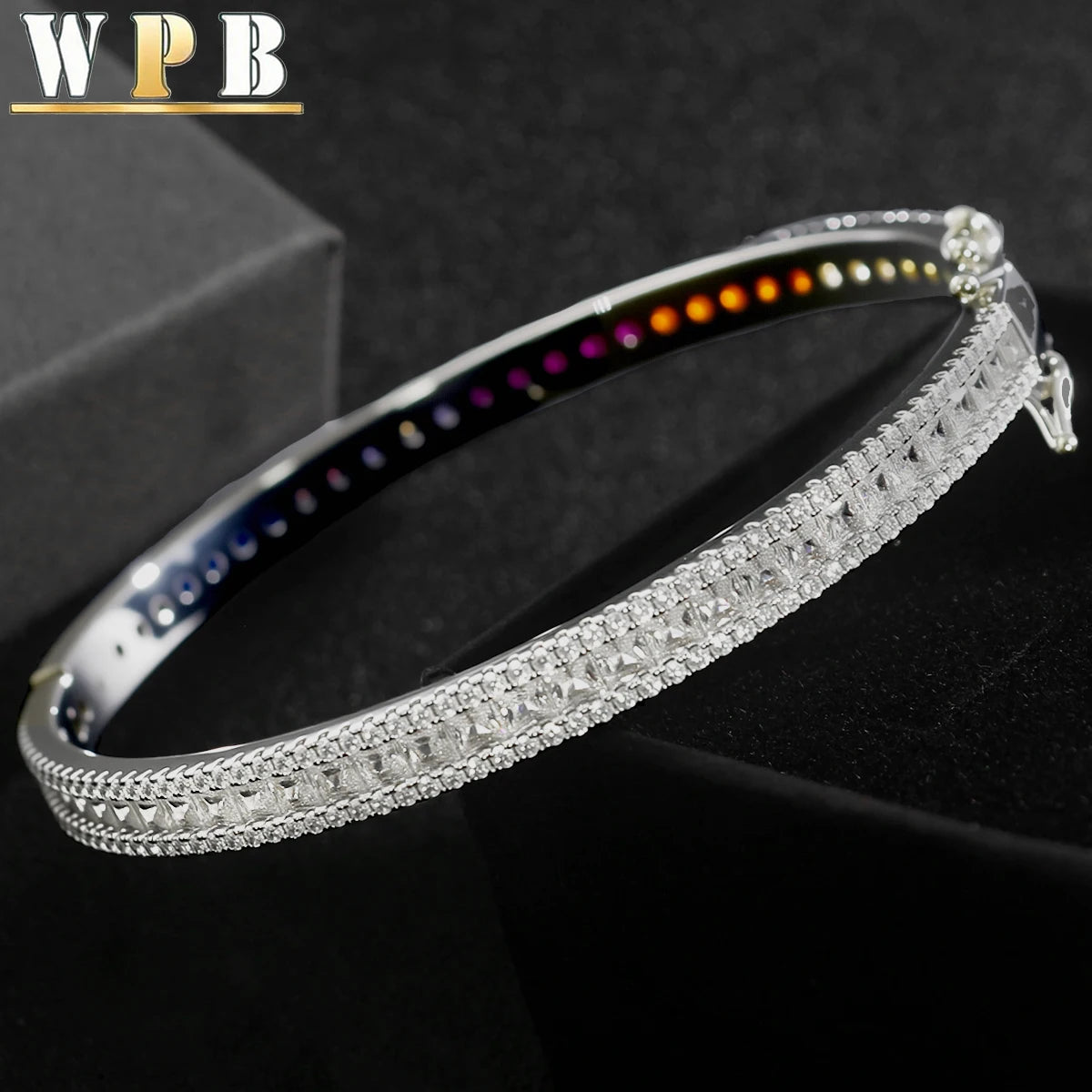 WPB Luxury Zircon Bangle — Colorful Rainbow Design Platinum-Plated Bracelet