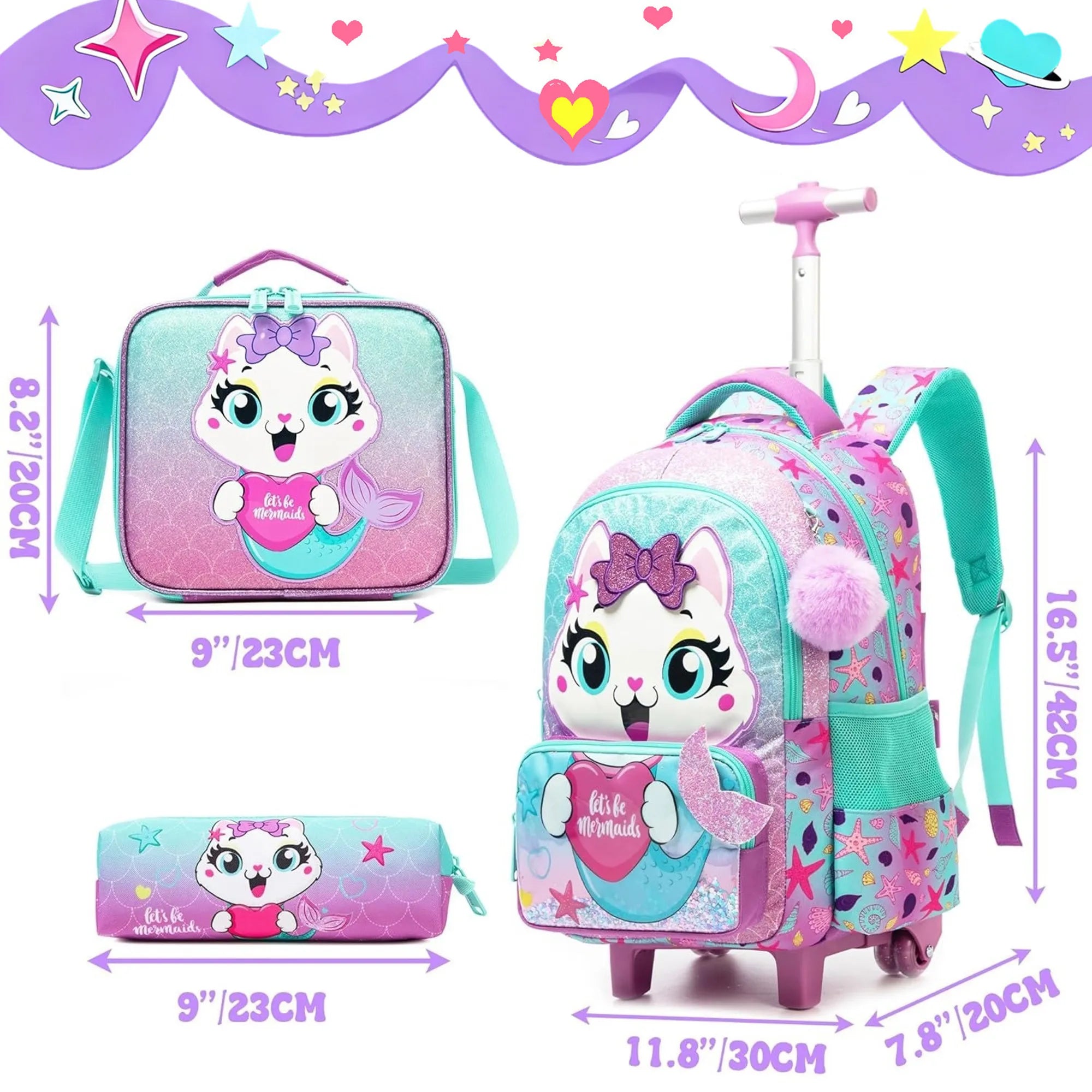 Rolling Backpack for Girls — Cute Animal Print School Bag with Wheels