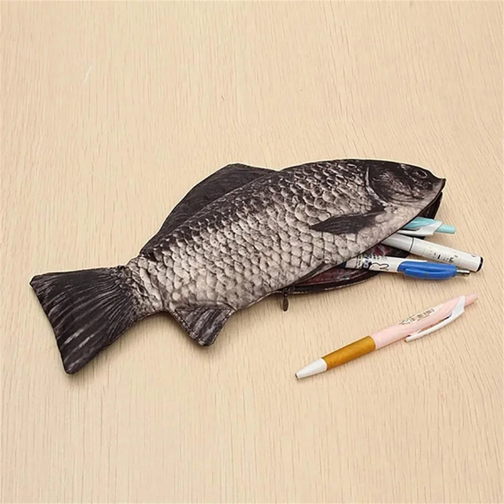 Fish Shaped Novelty Pencil Case — Fun Fabric Pen Bag & Coin Purse