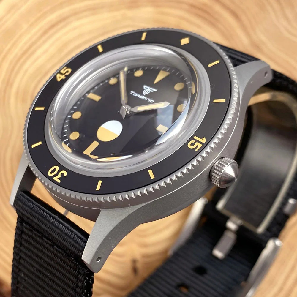 Tandorio Automatic Mechanical Diving Watch — Luminous Sapphire Glass, Black Dial