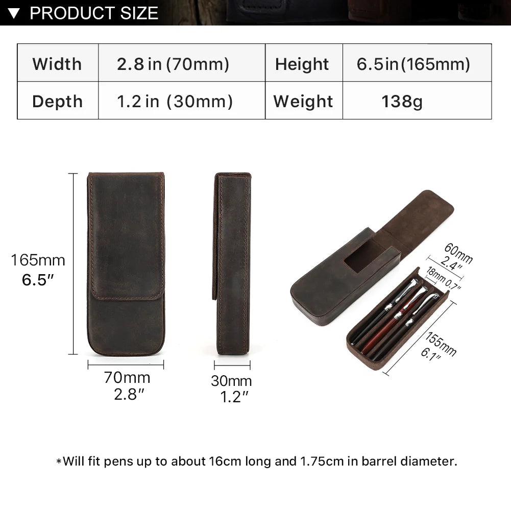 CONTACTS FAMILY Genuine Leather Pen Case — Luxury 3-Slot Pencil Pouch