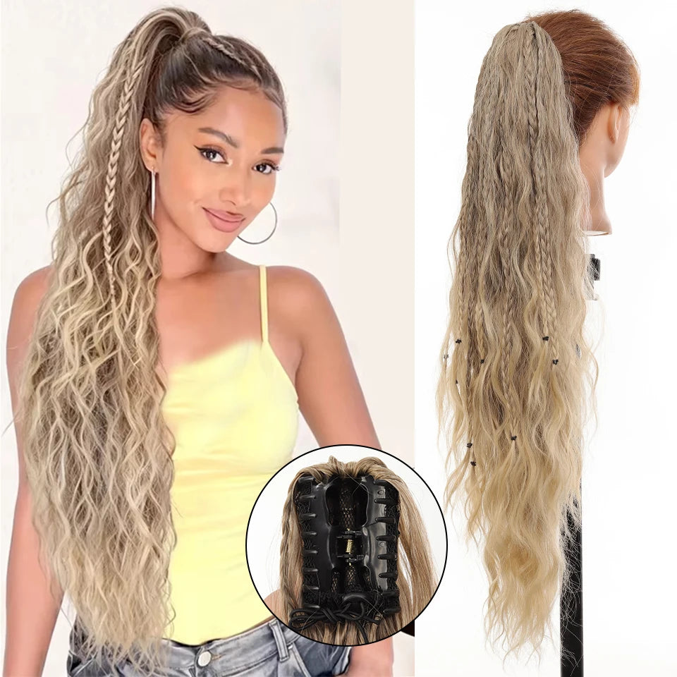 allaosify Curly Ponytail Extension — Ombre Brown Claw Clip Hairpiece