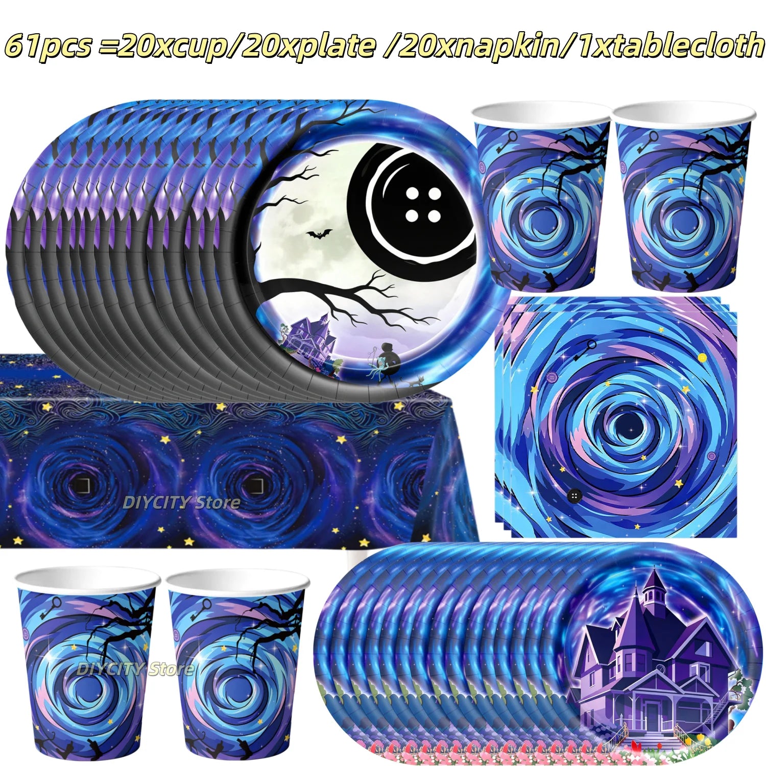 Potdemiel Spooky Ghost House Party Supplies — Starry Night Theme Tableware Set