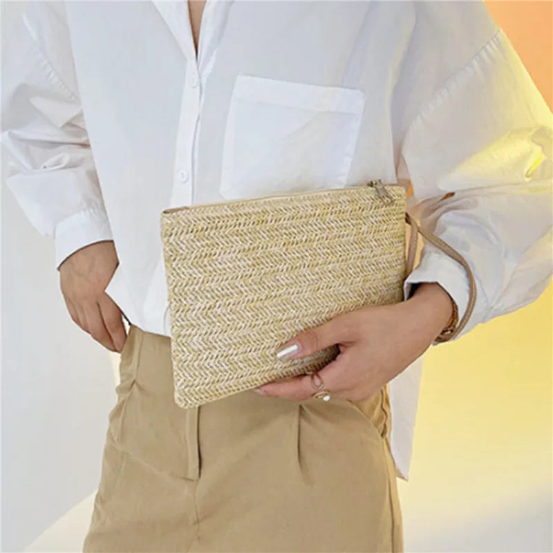 Handmade Straw Woven Clutch — Bohemian Beach Wallet & Wristlet
