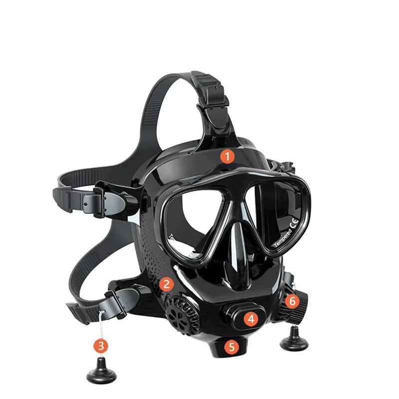 Full Face Snorkeling Mask — Panoramic View with Camera Mount