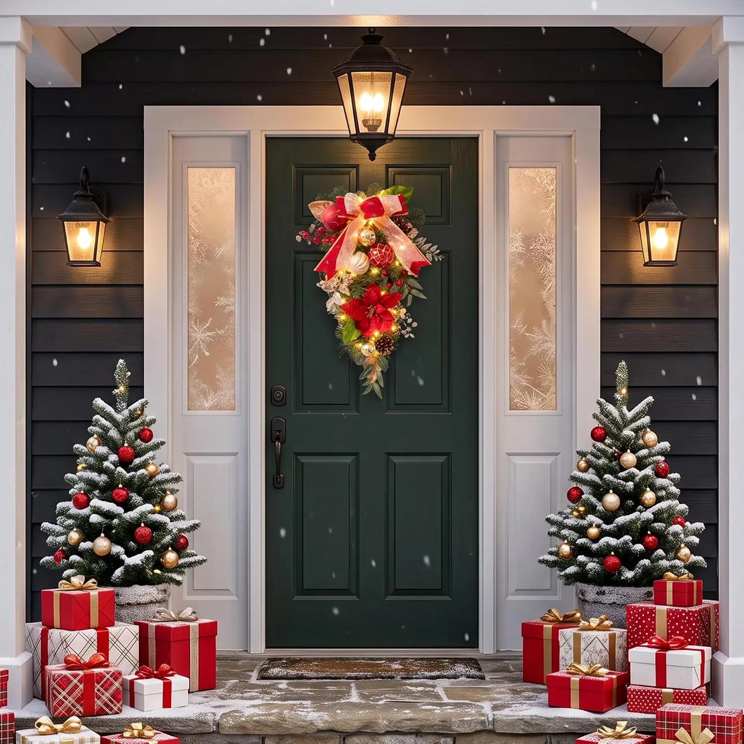 Garvee 24 Inch Christmas Upside-Down Tree Swag — LED Lighted Teardrop Ornament