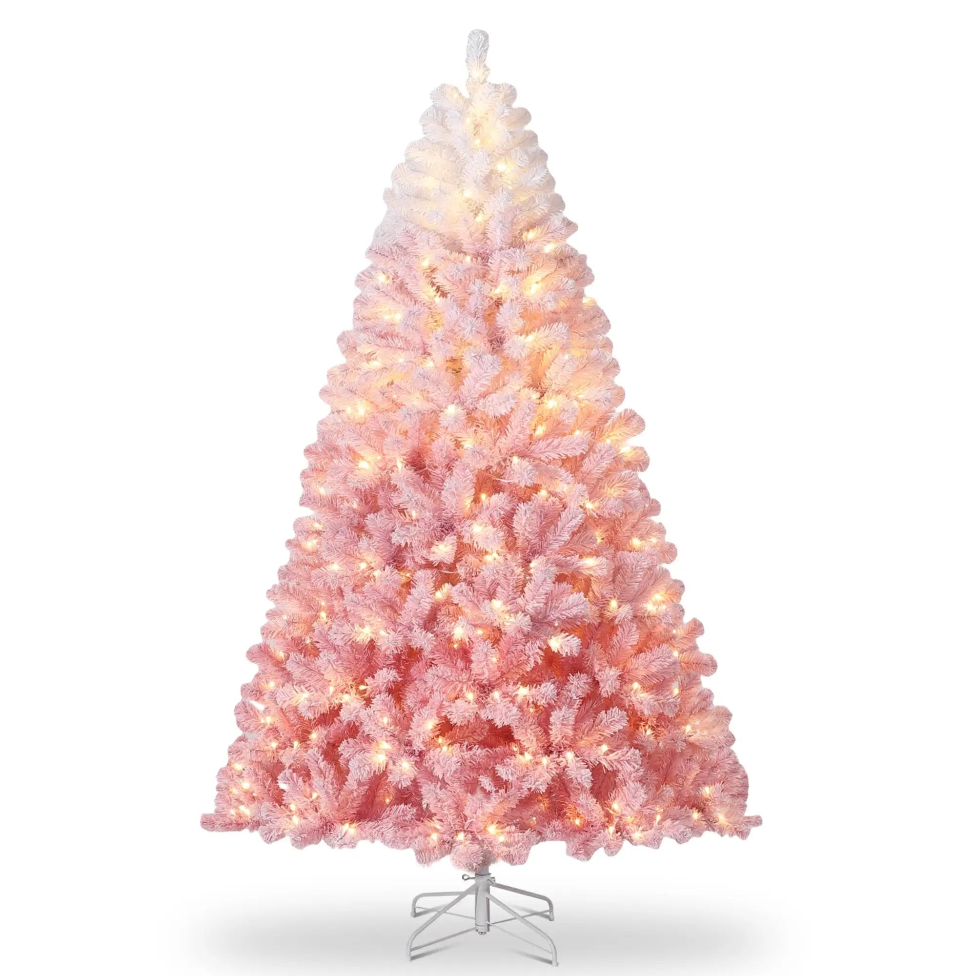 Pink Ombre Snow-Flocked Artificial Christmas Tree — Pre-Lit LED Holiday Decor