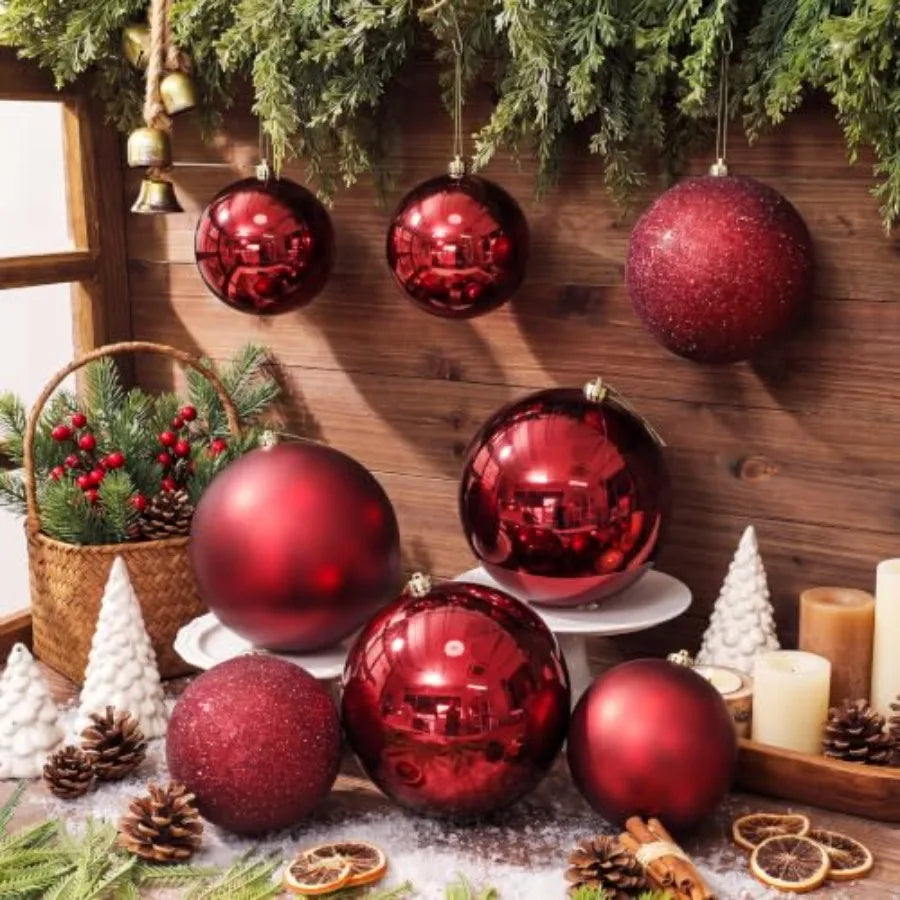 Extra Large Glass Christmas Ornaments — Wine Red Glossy Tree Decor