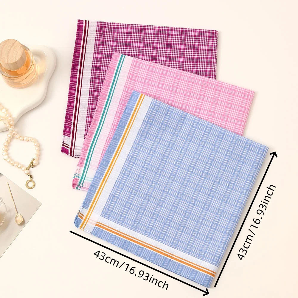 Women's Pure Cotton Plaid Handkerchiefs — Soft 3-Piece Set