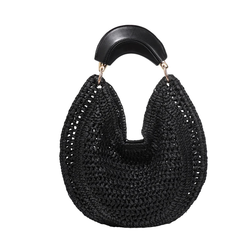 Boho Handwoven Straw Hobo Bag — Elegant Crescent Summer Tote