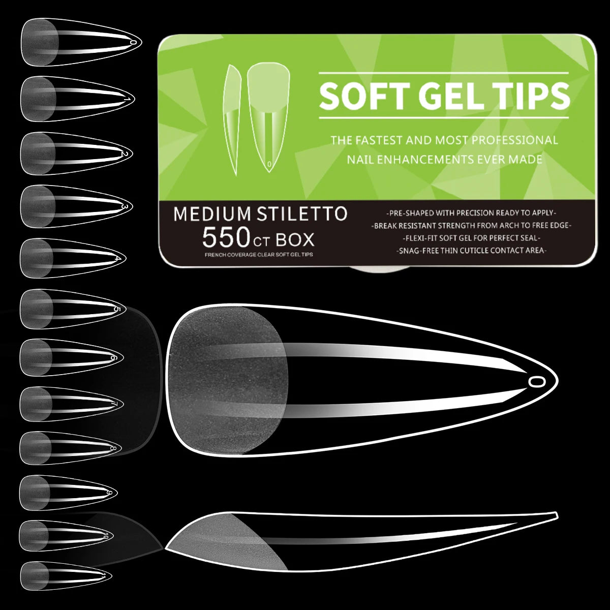 Soft Gel Nail Tips — Full Cover False Nail Extensions, 550 Pieces