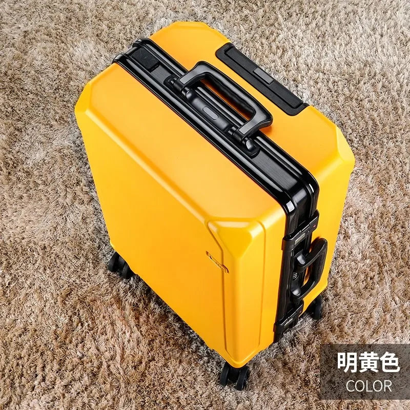 Aluminum Frame Rolling Luggage — USB Charging Suitcase with Password Lock