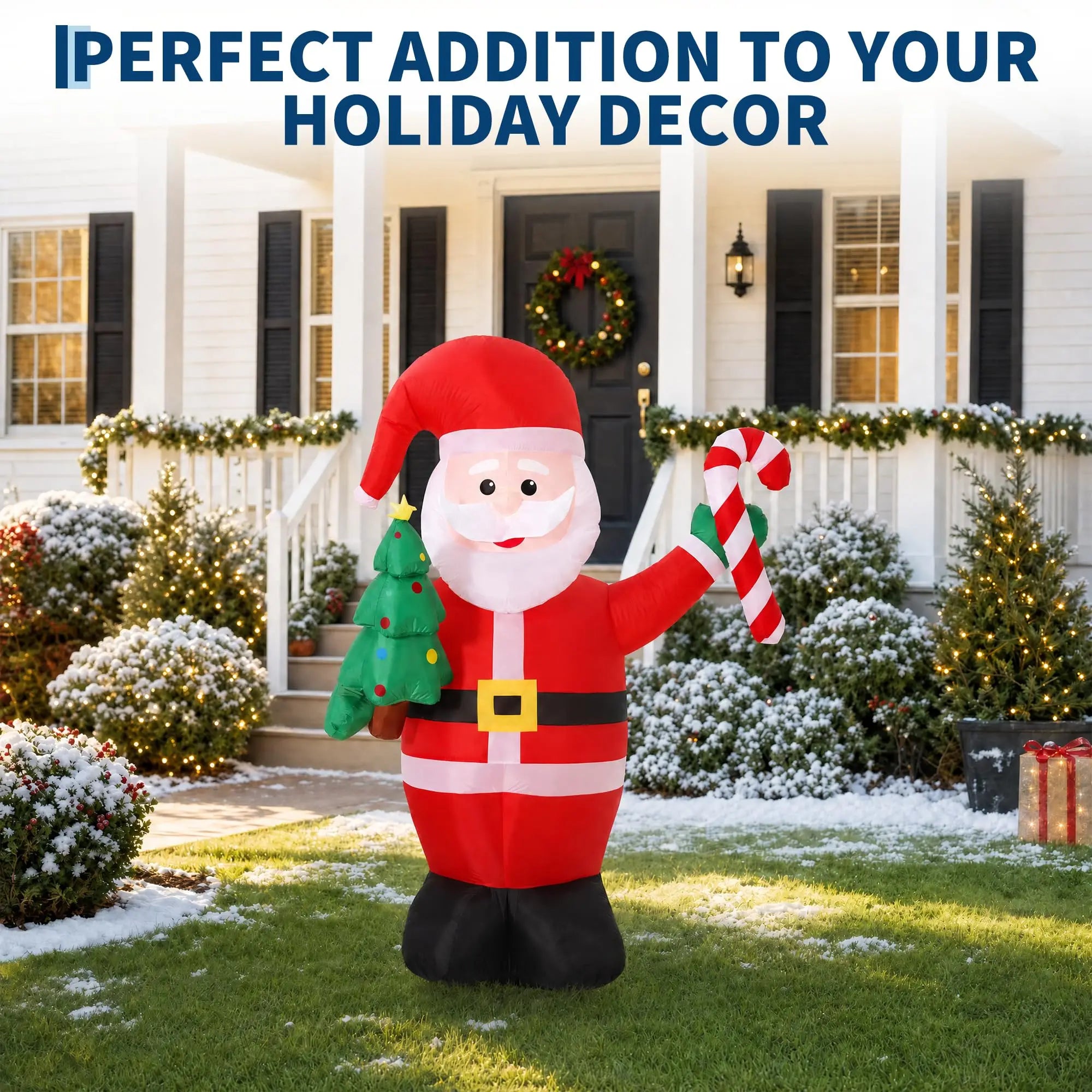 HiMISS 6 FT Inflatable Santa Holding a Cane — Festive Holiday Yard Decor