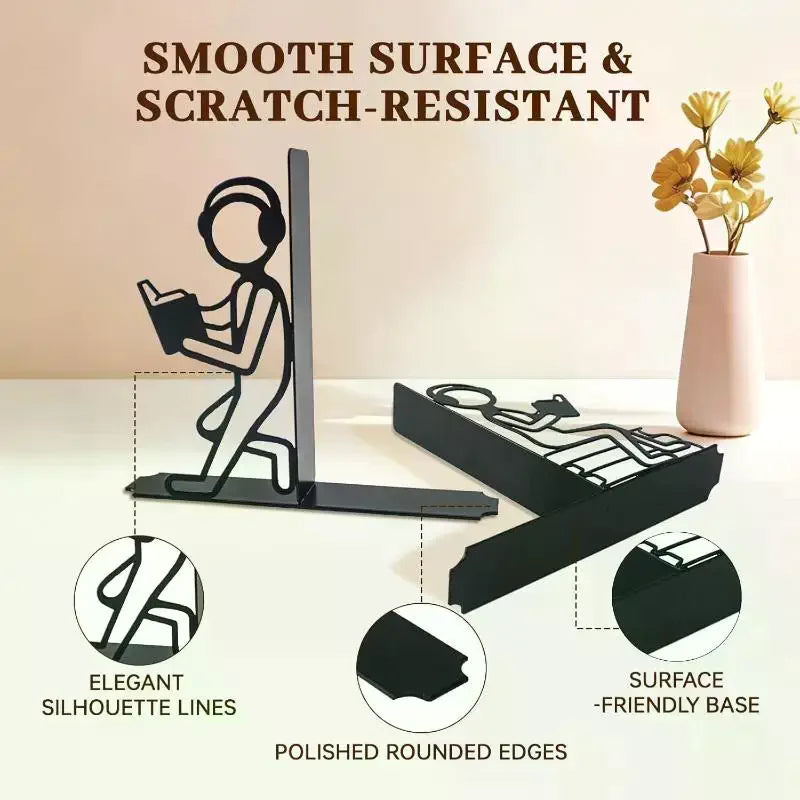 Abstract Metal Bookends — Heavy Duty Non-Slip Desktop Organizer
