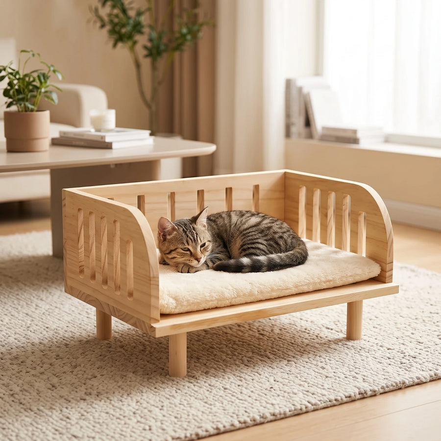 Wooden Raised Pet Bed — Sturdy Elevated Furniture for Small Dogs & Cats