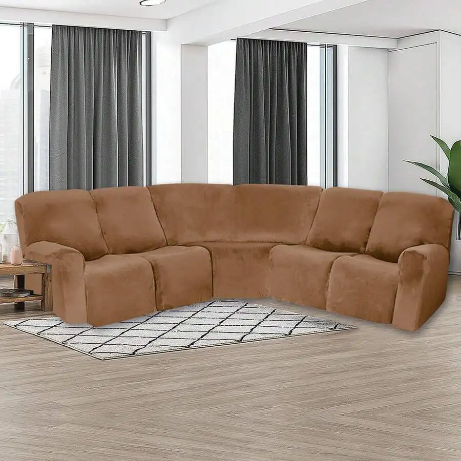 Velvet L-Shape Sofa Cover — Stretch Sectional Slipcover for Corner Couches