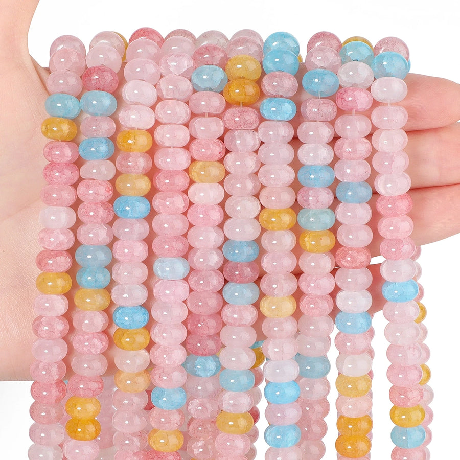 Cracked Morganite Jade Abacus Beads — Loose Rondelle Spacers for Jewelry Making