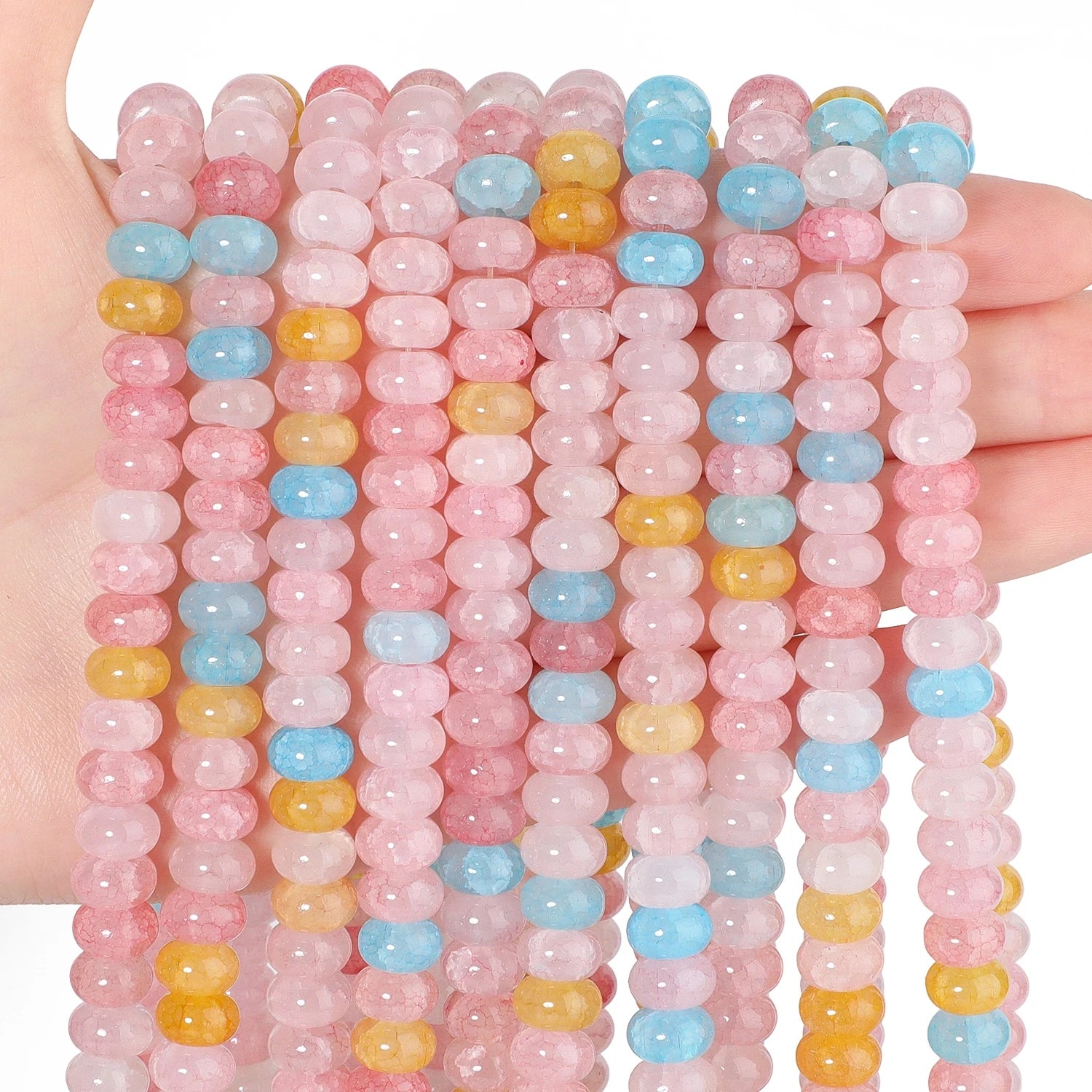 Cracked Morganite Jade Abacus Beads — Loose Rondelle Spacers for Jewelry Making