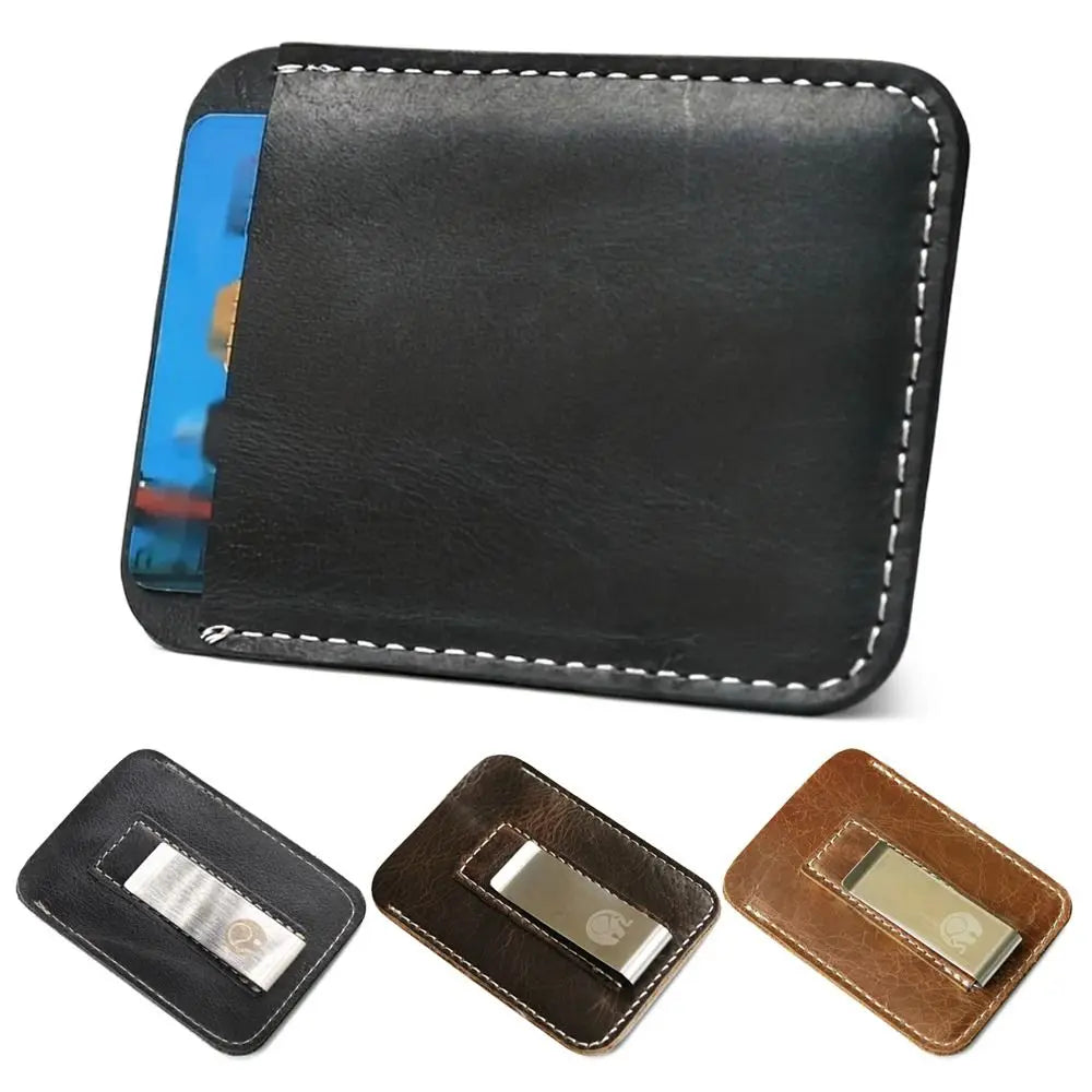 Genuine Leather Money Clip — Slim Minimalist Wallet with Card Slots