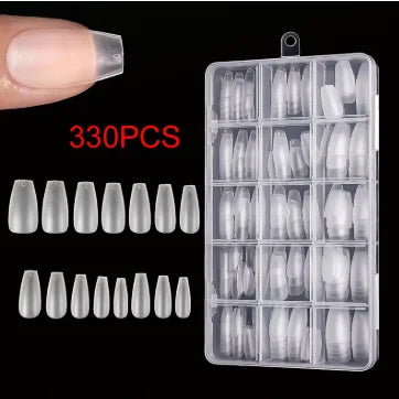 330pcs Short Almond Press-On Nails — Matte Gel Full Cover Tips, DIY Manicure Set