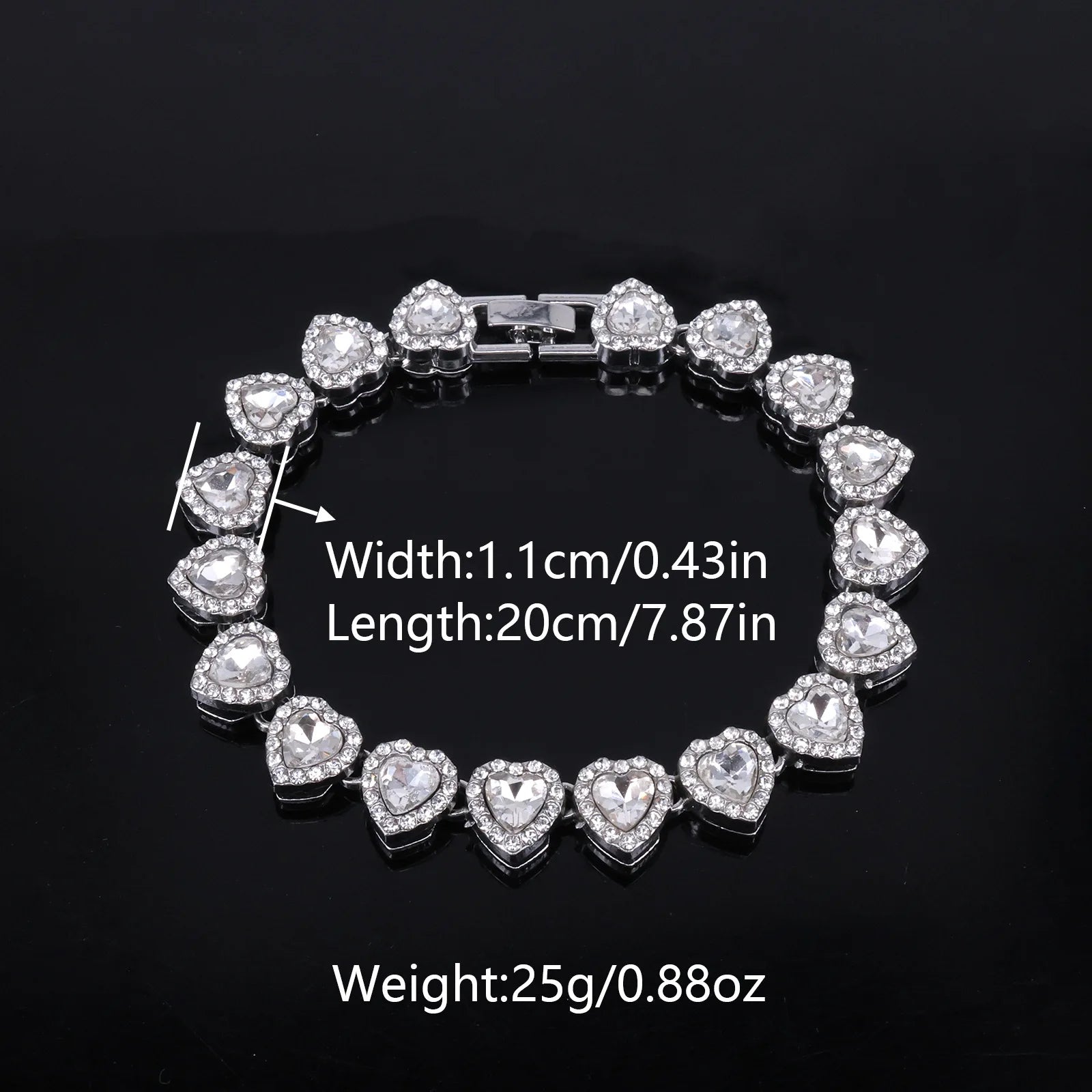 Hip Hop Rhinestone Heart Jewelry Set — Tennis Chain Necklace and Bracelet