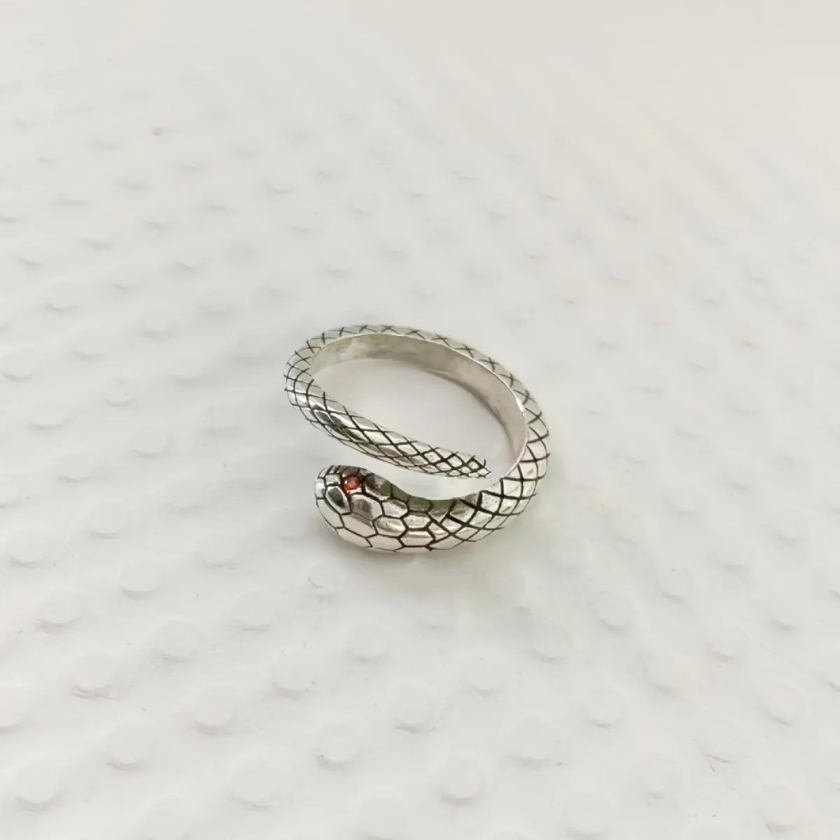 925 Sterling Silver Red Snake Ring — Adjustable Zircon Stackable Jewelry
