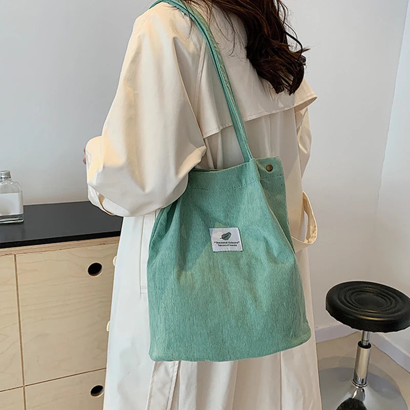 Yogodlns Corduroy Shoulder Bag — Large Capacity Casual Tote for Travel