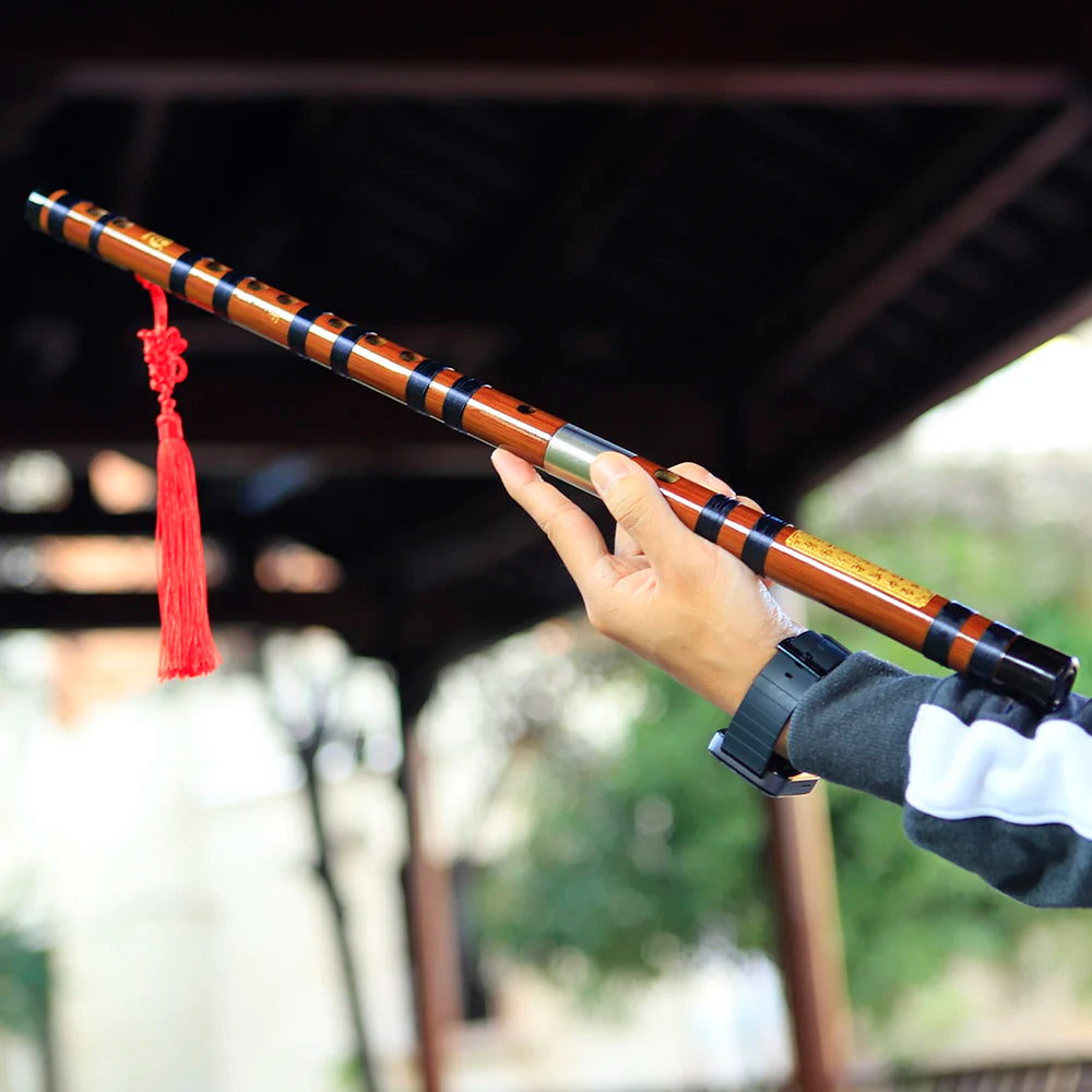 M MBAT Traditional Bamboo Flute — Handcrafted Musical Instrument with Brass Joints