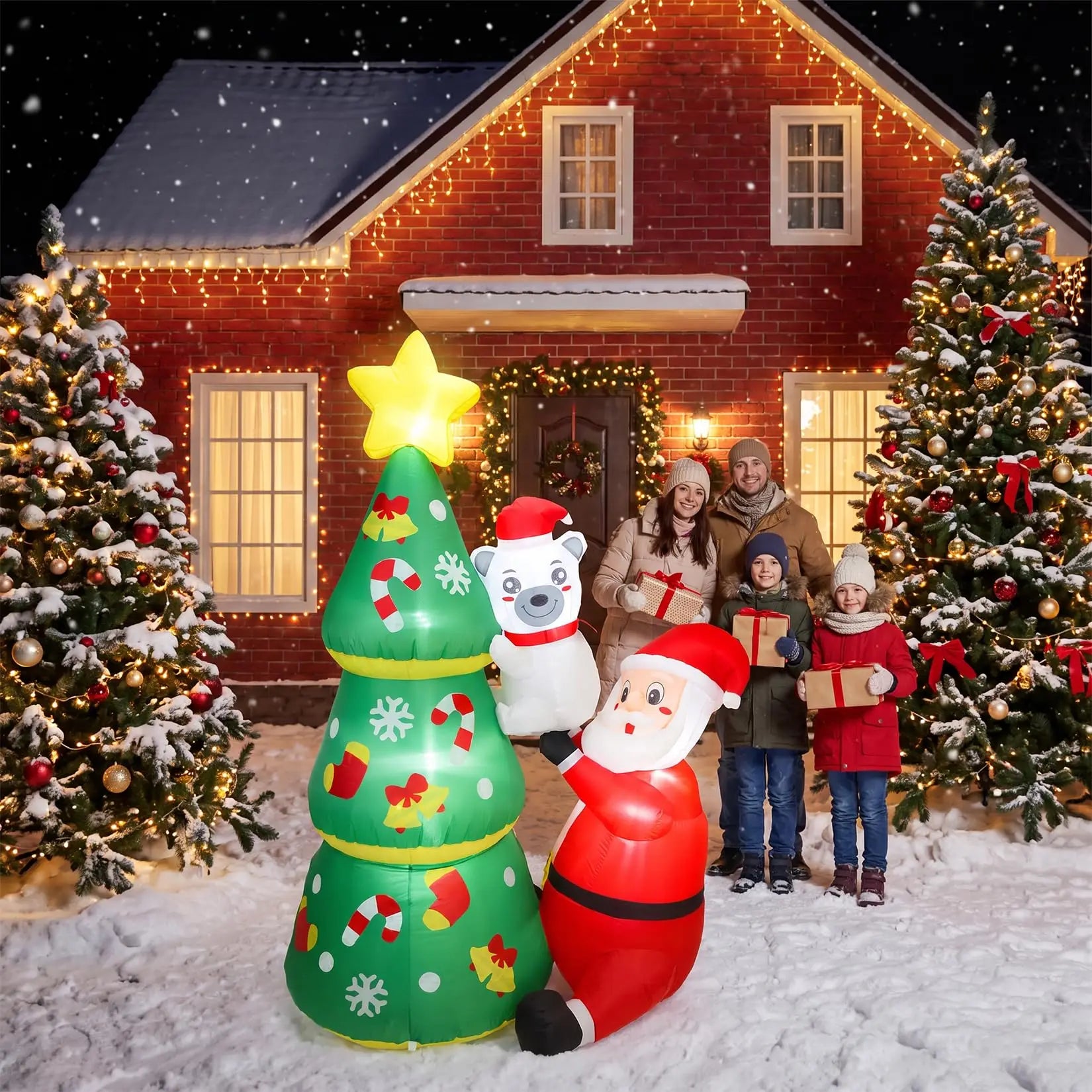LED Inflatable Christmas Tree — Santa and Polar Bear Outdoor Holiday Decor