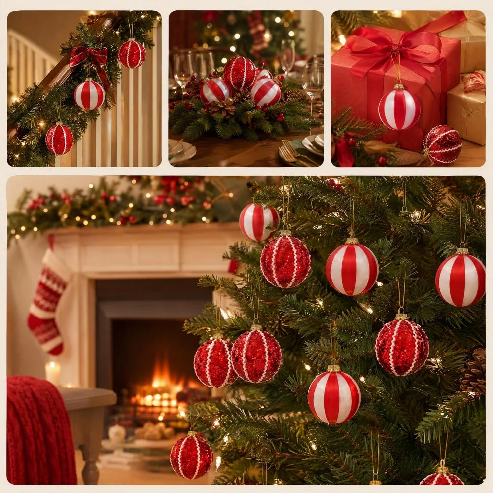 Red and White Christmas Ornament Set — 15 Piece Decorative Ball Pack