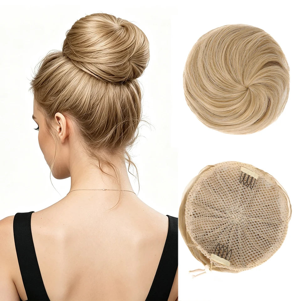AOOSOO HAIR Synthetic Drawstring Hair Bun — Silk Straight Chignon for Daily Wear