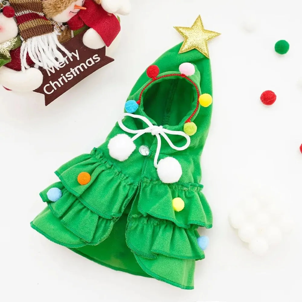 Christmas Tree Pet Cloak and Hat Set — Festive Green Holiday Costume