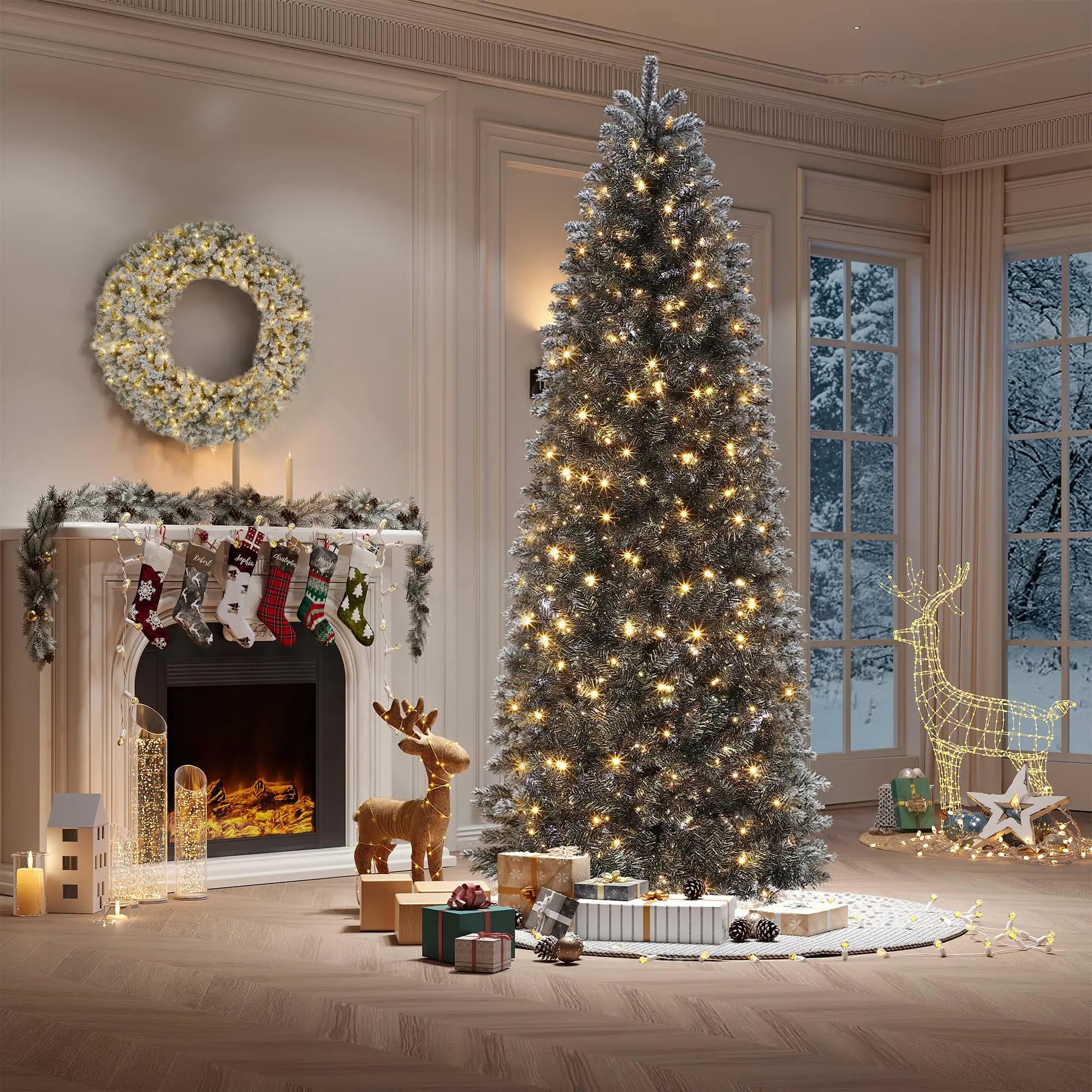 GAOMON Pre-Lit Slim Pencil Christmas Tree — Space-Saving Holiday Decor
