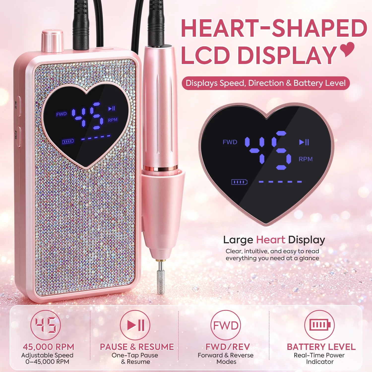 Electric Nail Drill Machine — 45000 RPM Rechargeable Manicure Kit