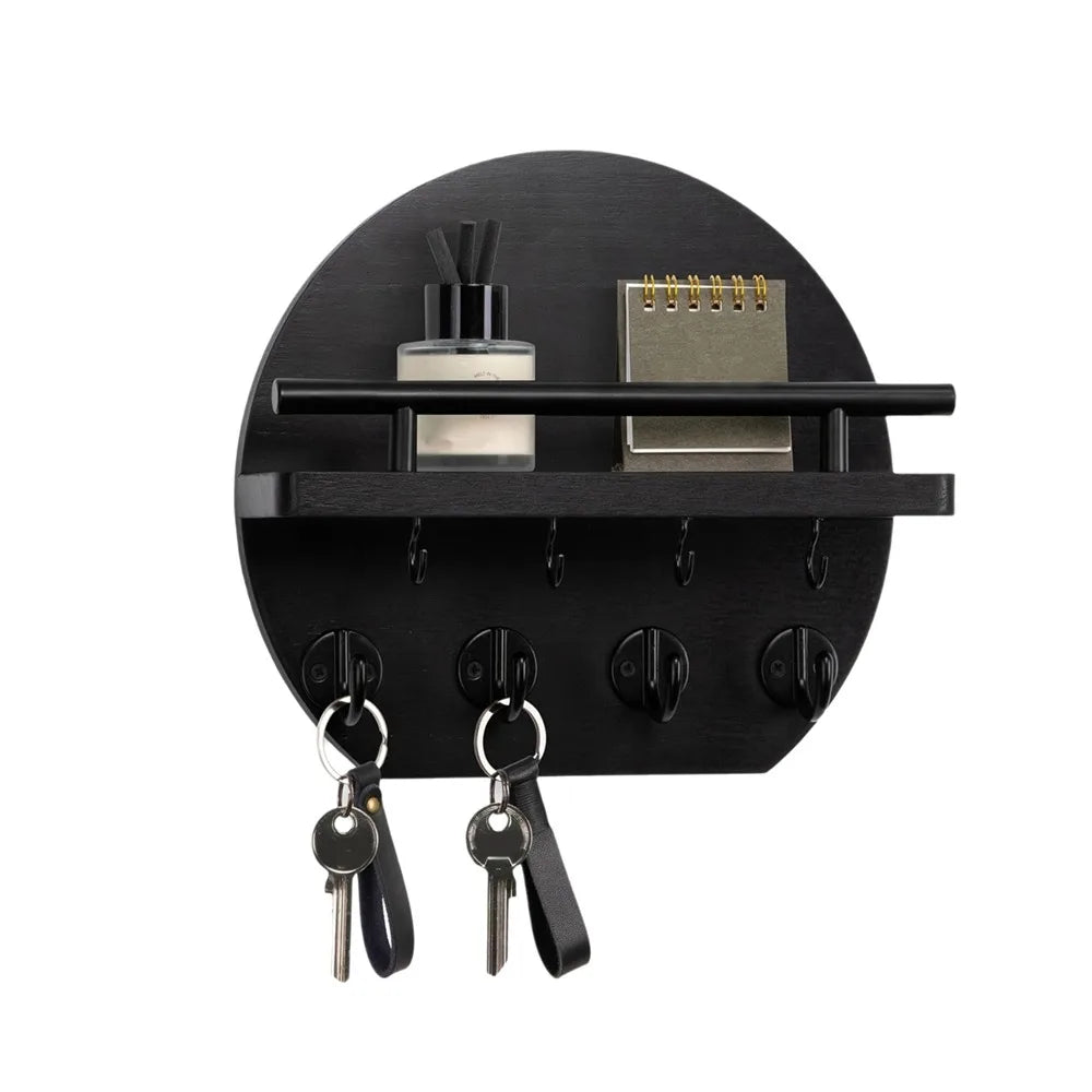 Retro Wall Mounted Key Holder — Decorative Wood Mail Organizer with Shelf